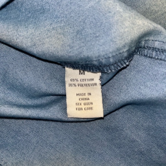 PER SE Blue Chambray Denim Cotton Blend Button Up Top M - Picture 7 of 9